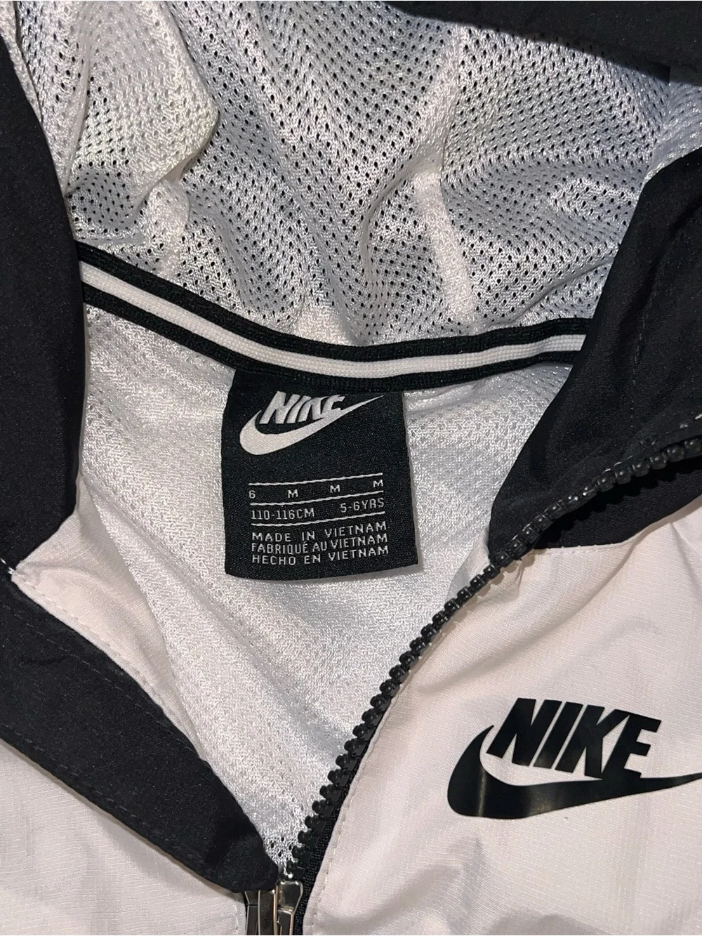 Nike Black & White Kids' Hooded Rain Jacket